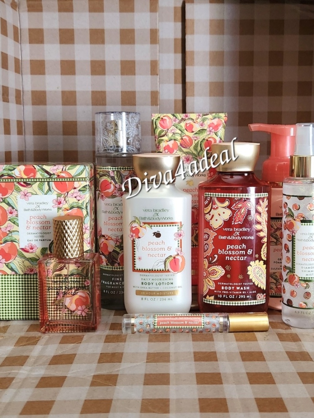Bath & Body Works X Vera Bradley PEACH BLOSSOM & NECTAR 8PC Collection Bundle